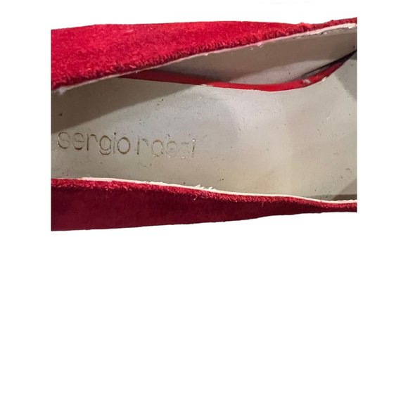 Sergio Rossi Red Suede Leather Platform Heels Keyhole 6" heel Size 38 US 8 READ - Picture 9 of 9